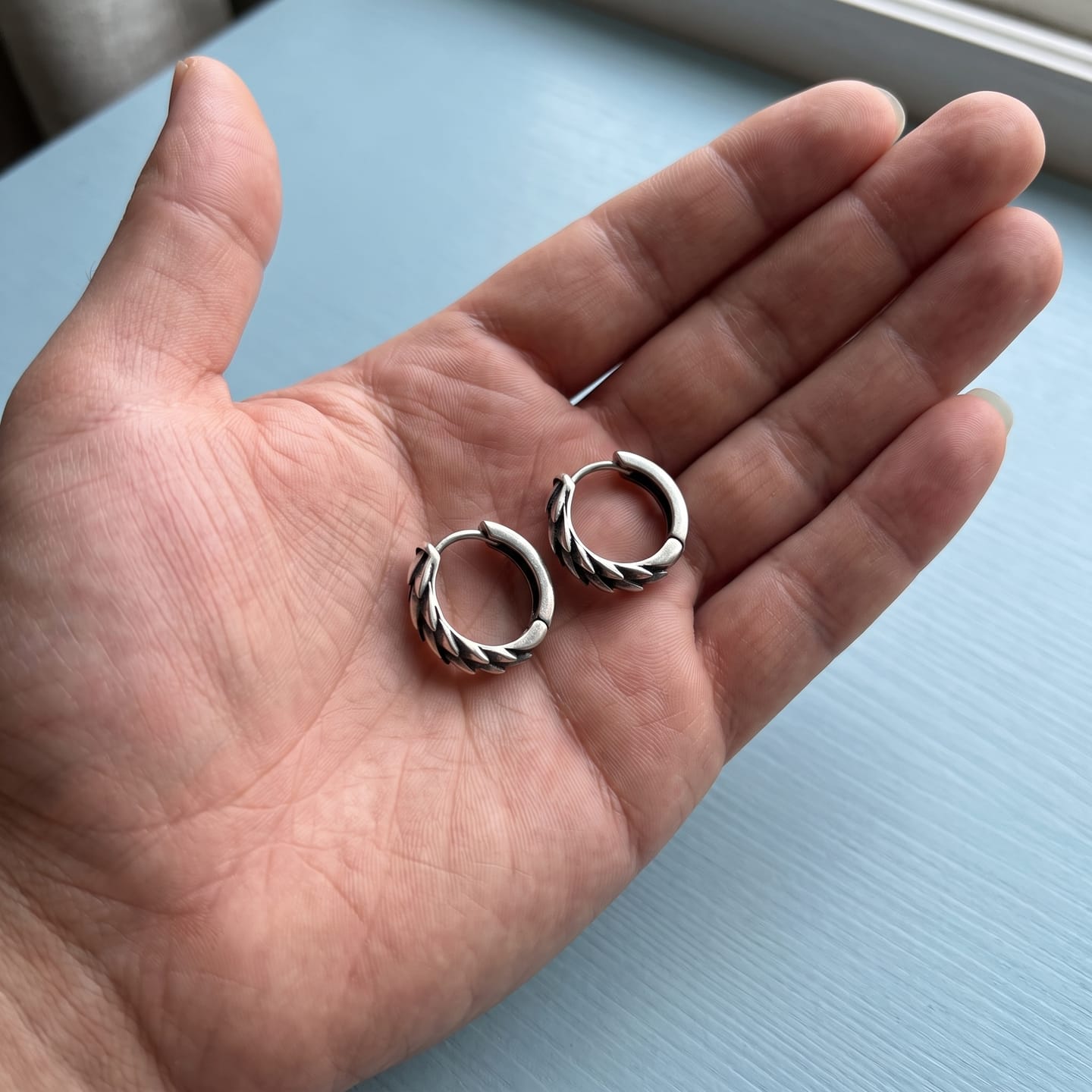 Customer photo review of Wedge Huggie Earring