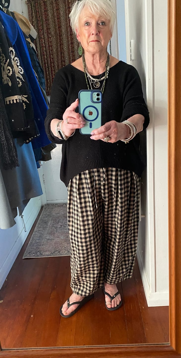 Customer photo review of Plus Size Summer Plaid Drawstring Cotton Linen Harem Pants