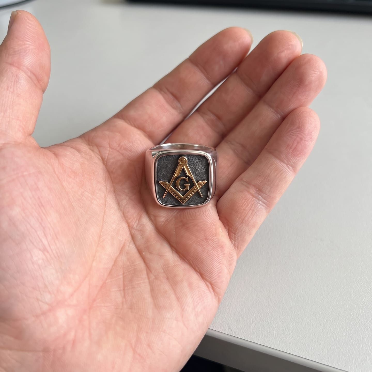 Customer photo review of Masonic Letter G Signet Ring