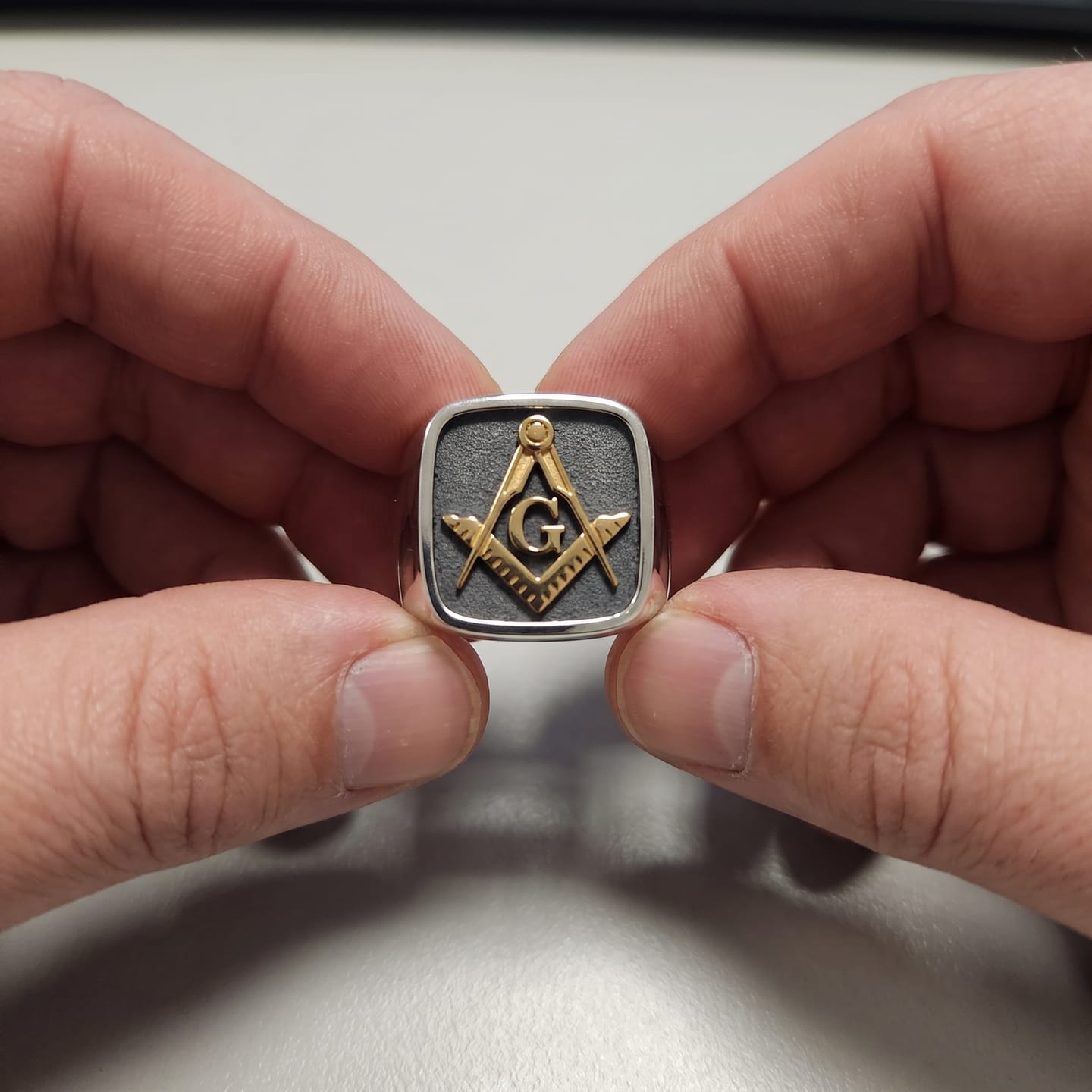 Customer photo review of Masonic Letter G Signet Ring