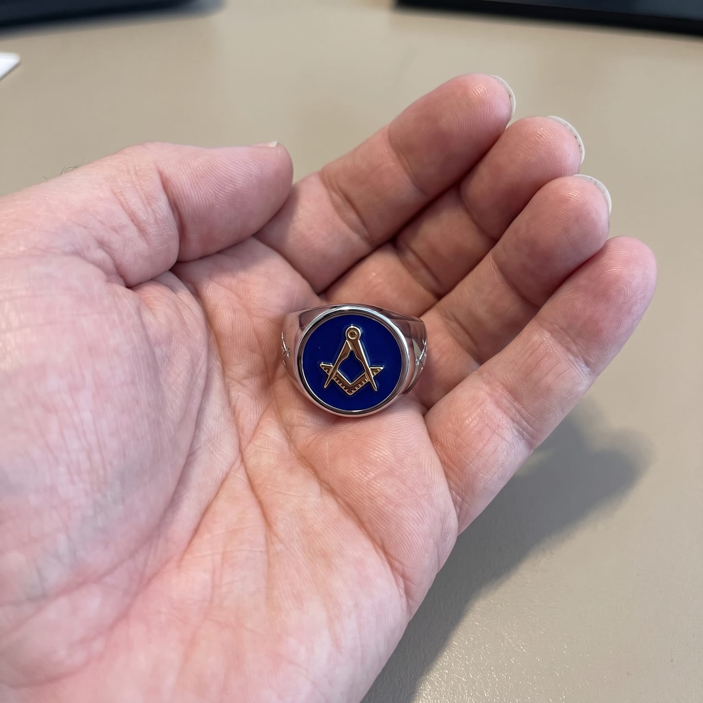 Customer photo review of Blue Lodge Masonic Signet Ring