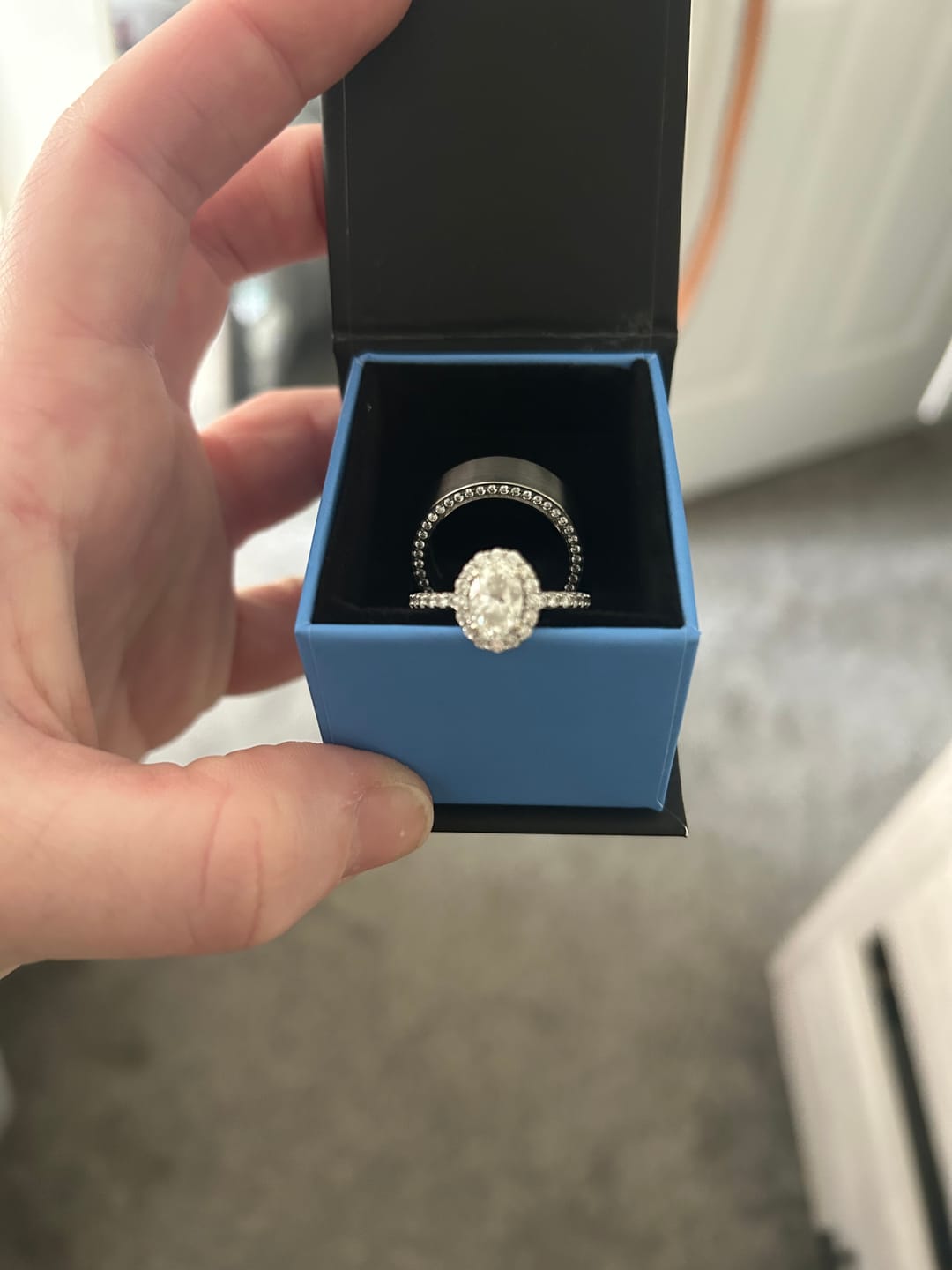 Customer photo review of Men's Silver Titanium Wedding Band Brushed with Double Sided Full CZ Diamonds -8mm