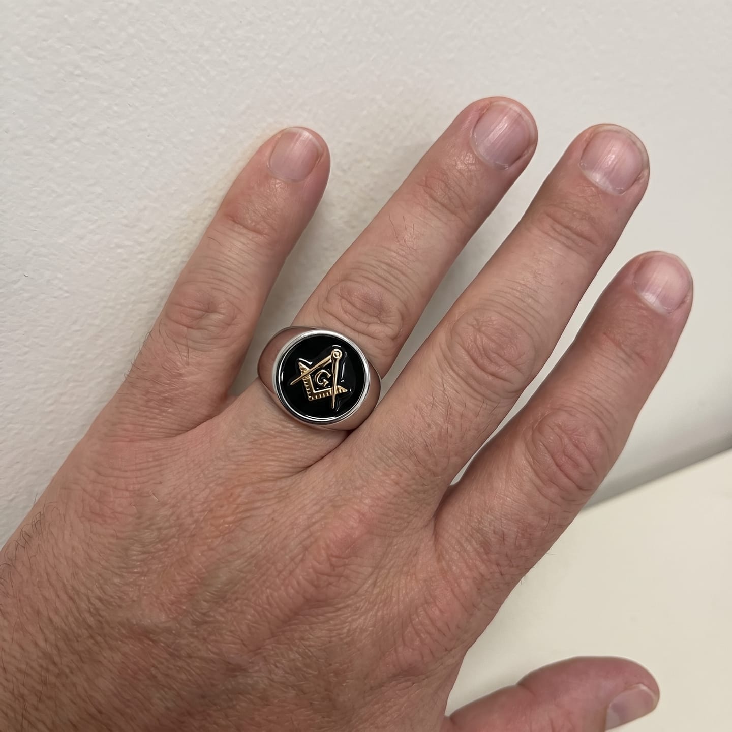Customer photo review of Square and Compasses Signet Ring