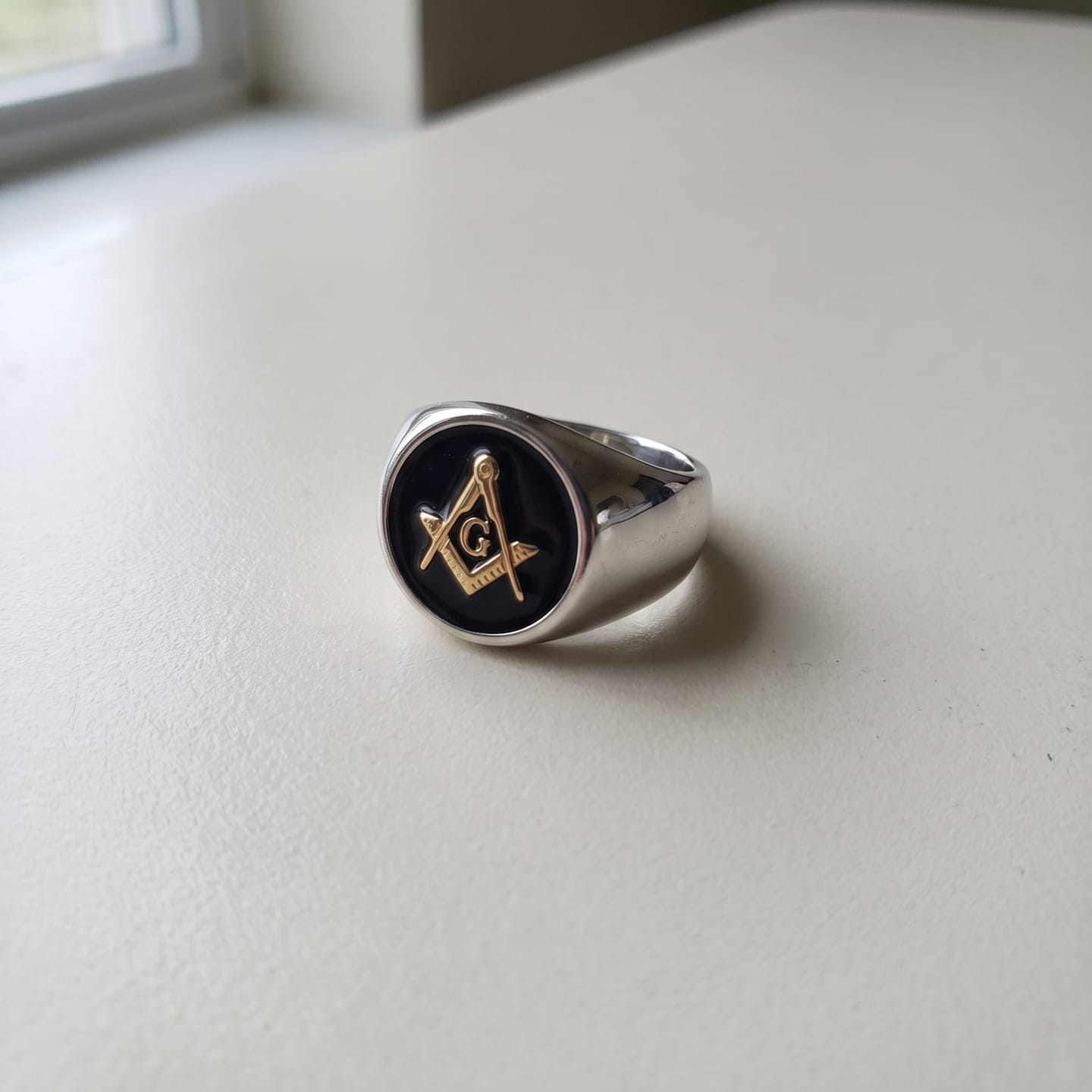 Customer photo review of Square and Compasses Signet Ring