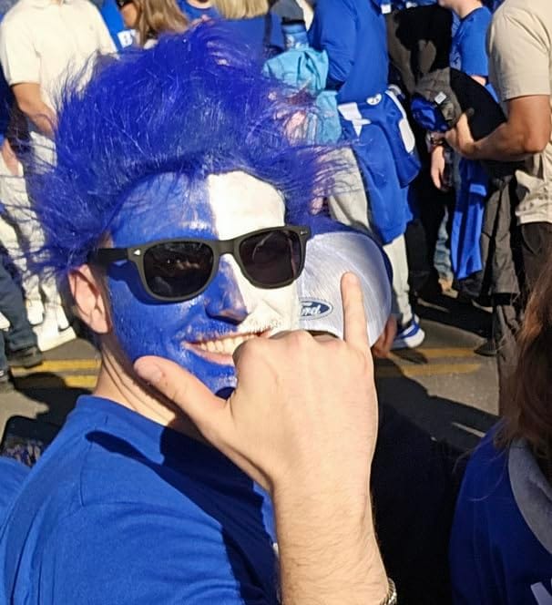 Customer photo review of Blue Squid PRO Face Paint Stick - Waterproof Body Paint for Adults & Kids Eye Black Baseball, Softball - Vegan Hypoallergenic Twist-Up Non-Toxic Makeup Stick for Cosplay, Sports & SFX