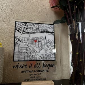Customer photo review of Where We Met Map Plaque