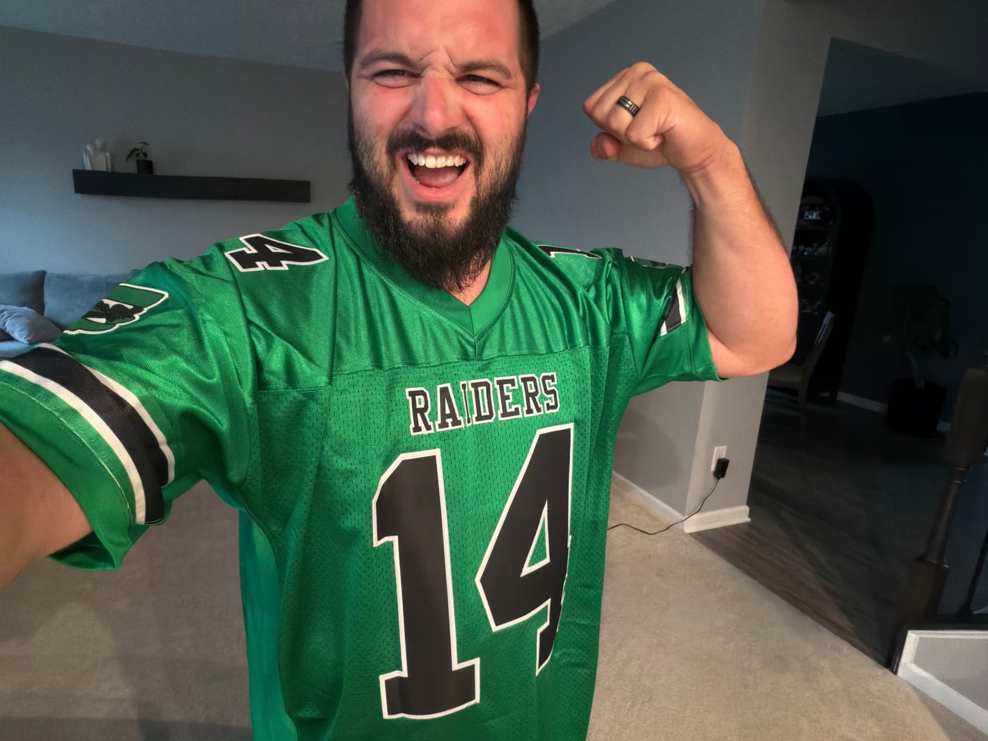 Customer photo review of Custom Kelly Green Black-White Classic Style Authentic Football Jersey