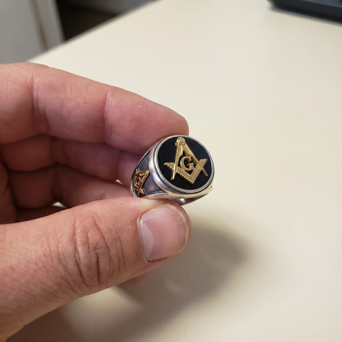 Customer photo review of Letter G Masonic Signet Ring