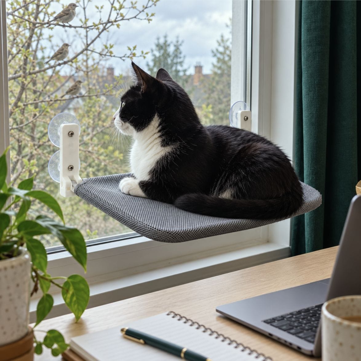 Customer photo review of Secure & Stylish Cat Window Perch Hammock