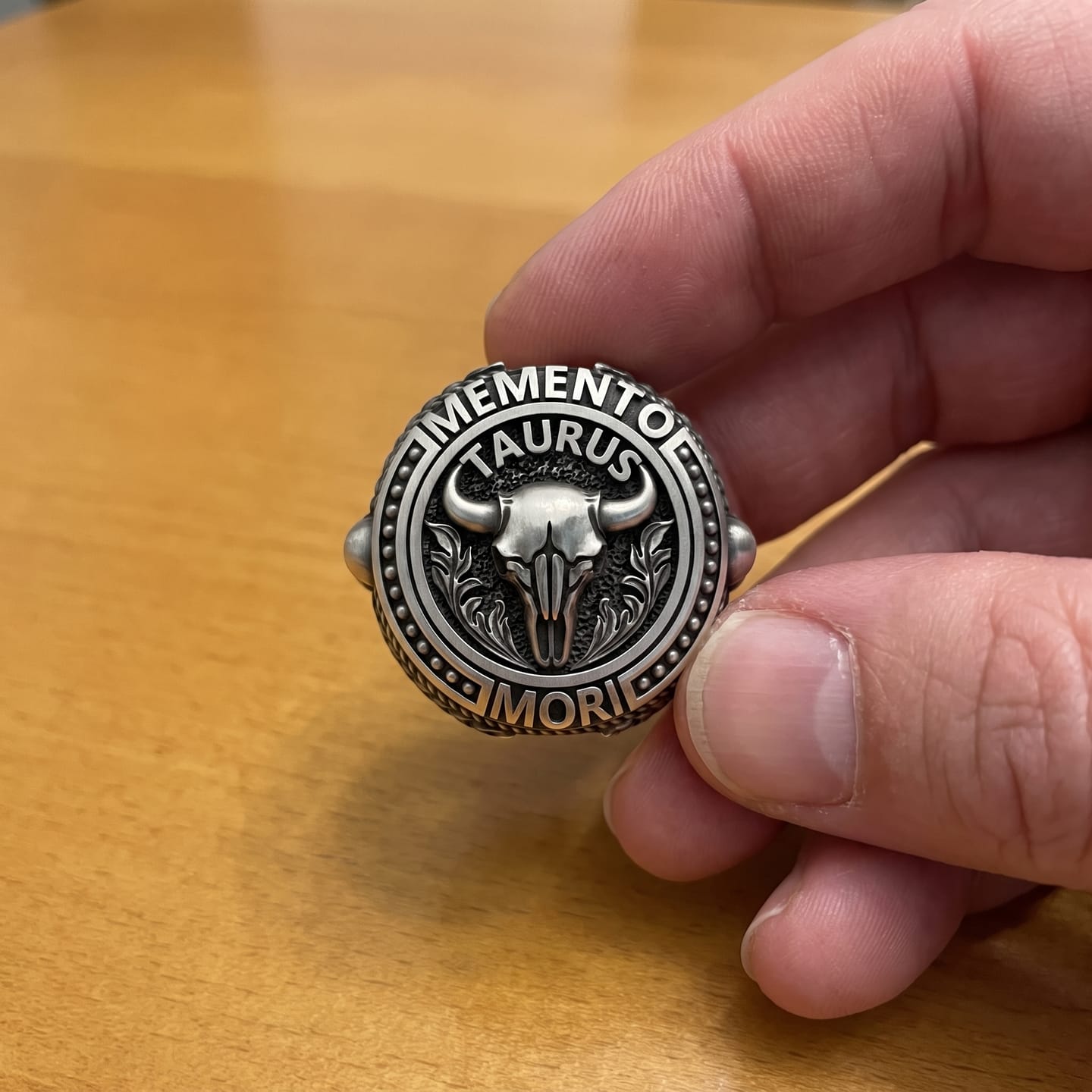 Customer photo review of Memento Mori Taurus Skull Ring