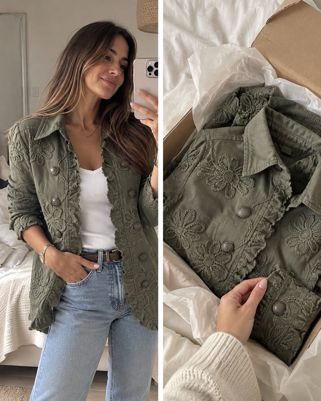Customer photo review of Chaqueta Bordada con Volantes verde