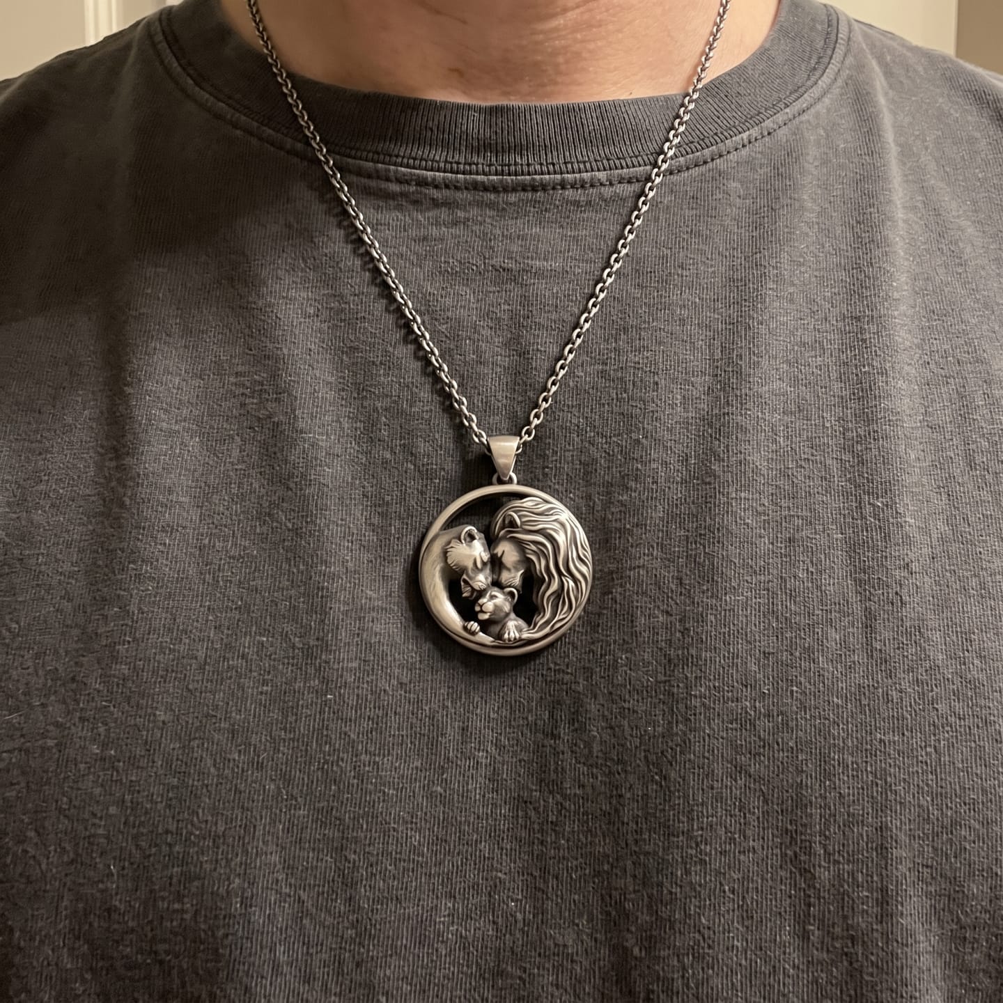 Customer photo review of Lioness and Cub Medallion Pendant