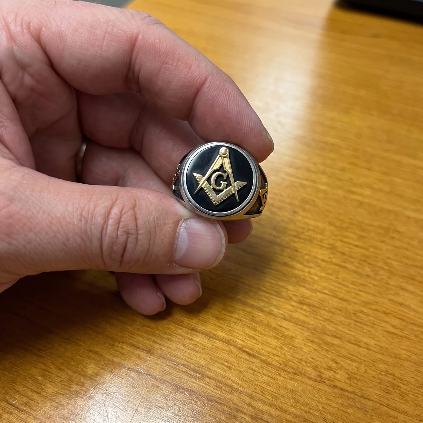 Customer photo review of Letter G Masonic Signet Ring