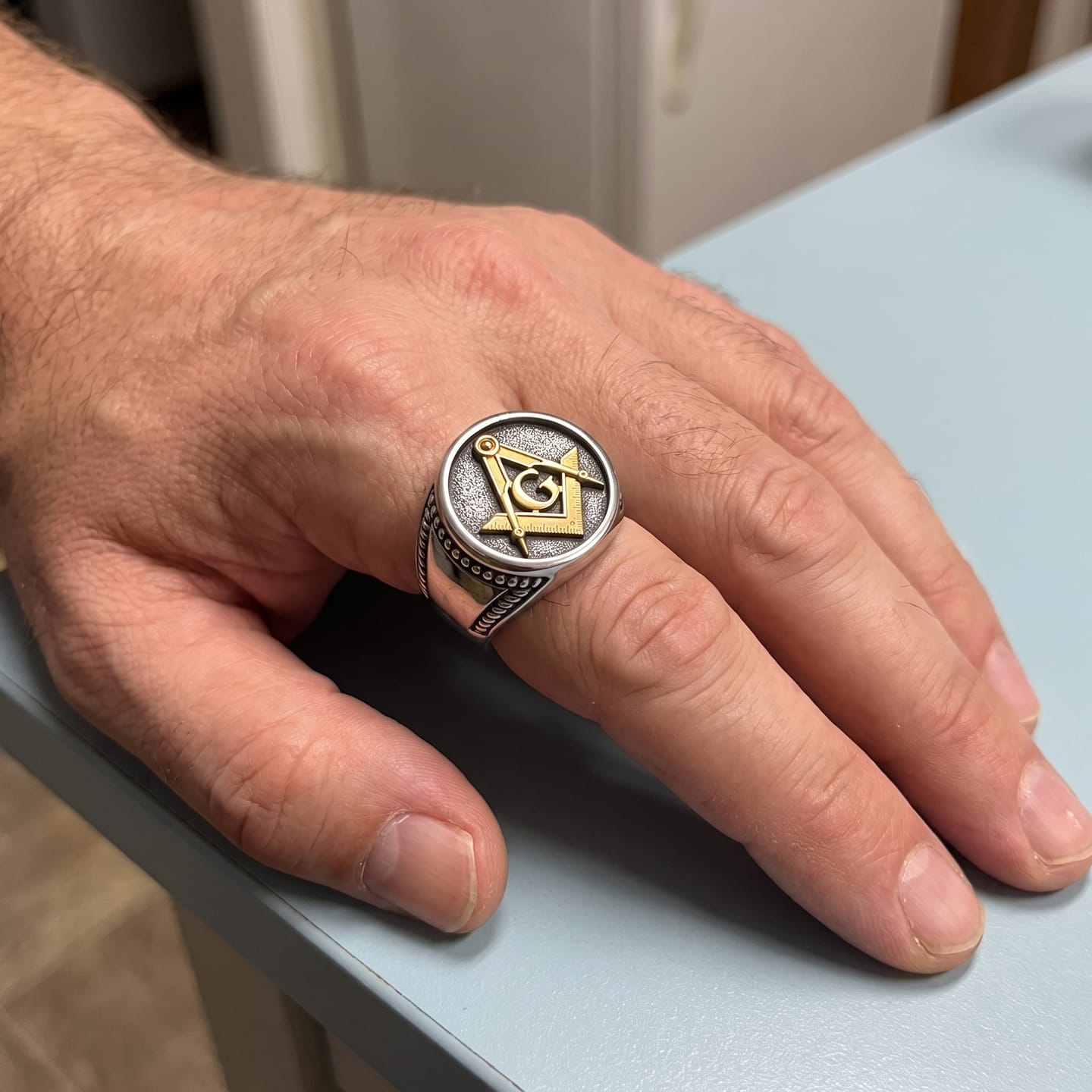 Customer photo review of Masonic G Square Compass Ring