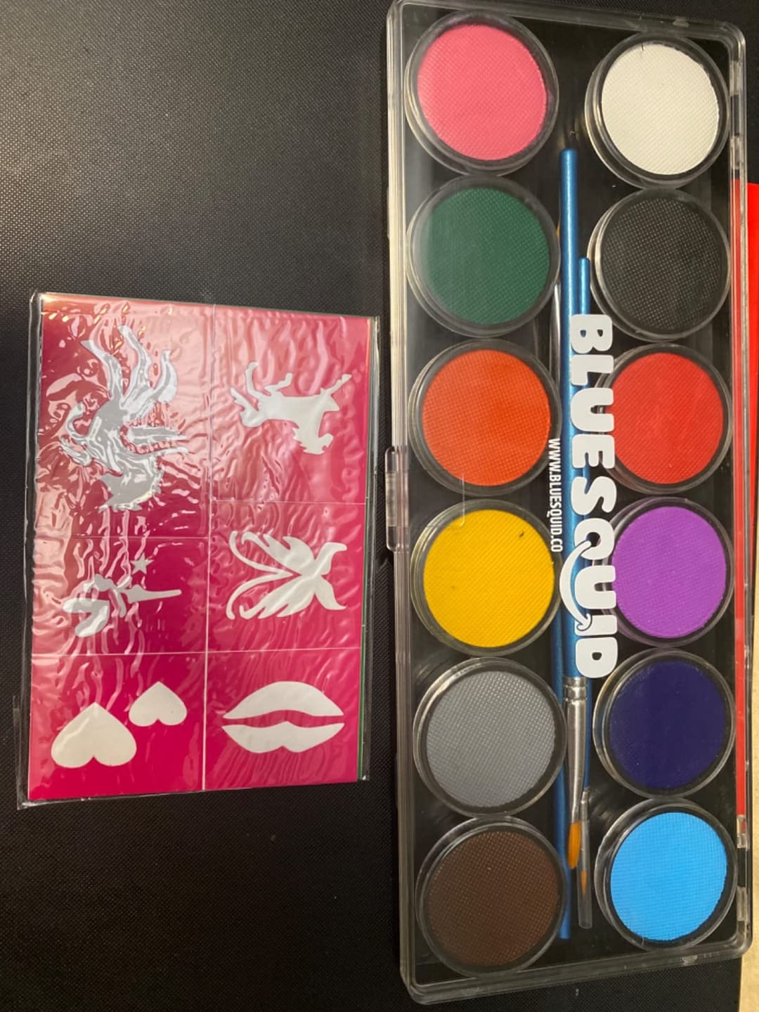 Customer photo review of Blue Squid Face Paint Stick - Water based Body Paint for Adults & Kids - Vegan Hypoallergenic Twist-Up Non-Toxic Makeup Stick for Cosplay, & SFX