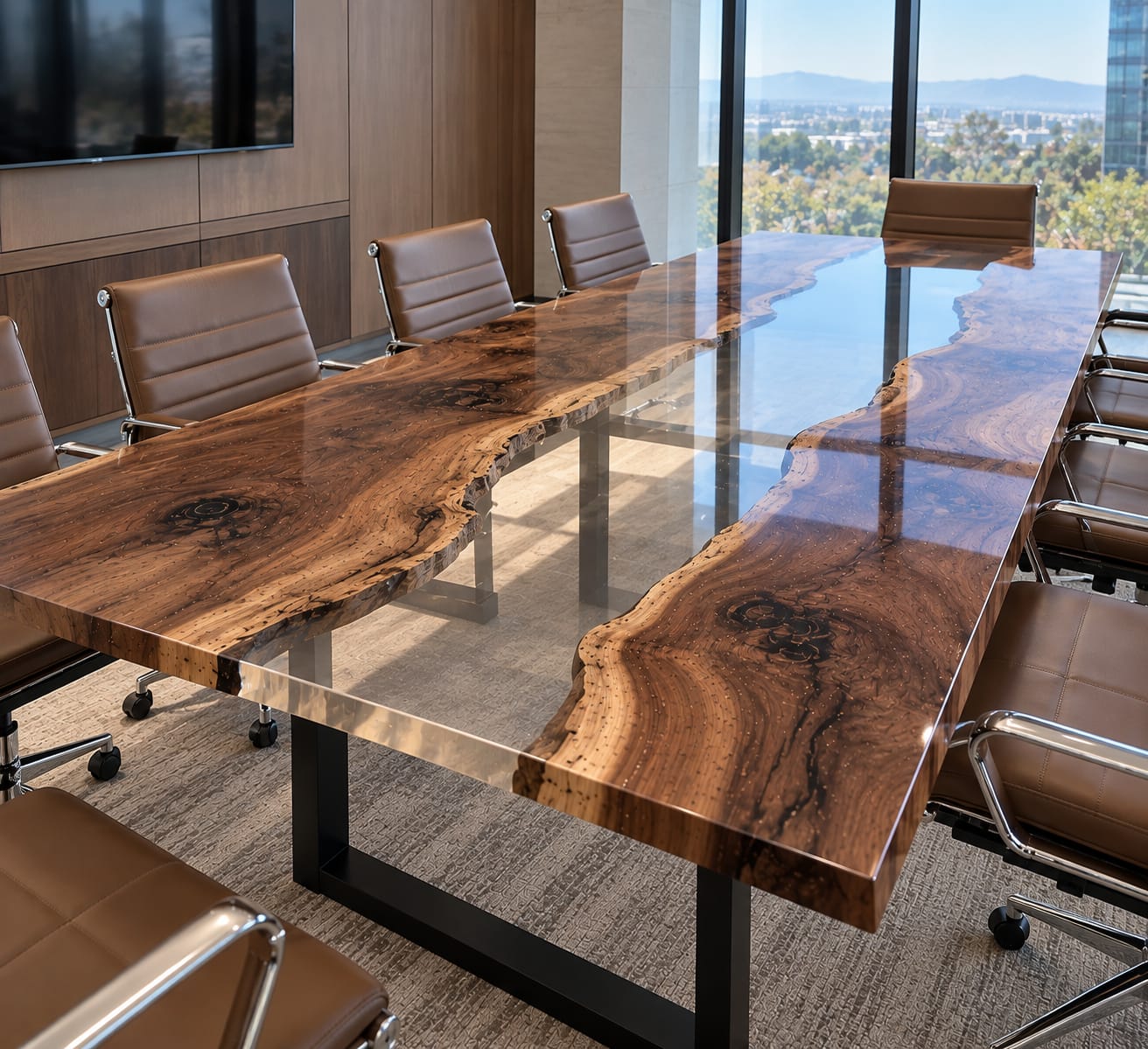 Customer photo review of Olive Wood Dining Table with Bright Blue Resin for Family Dining