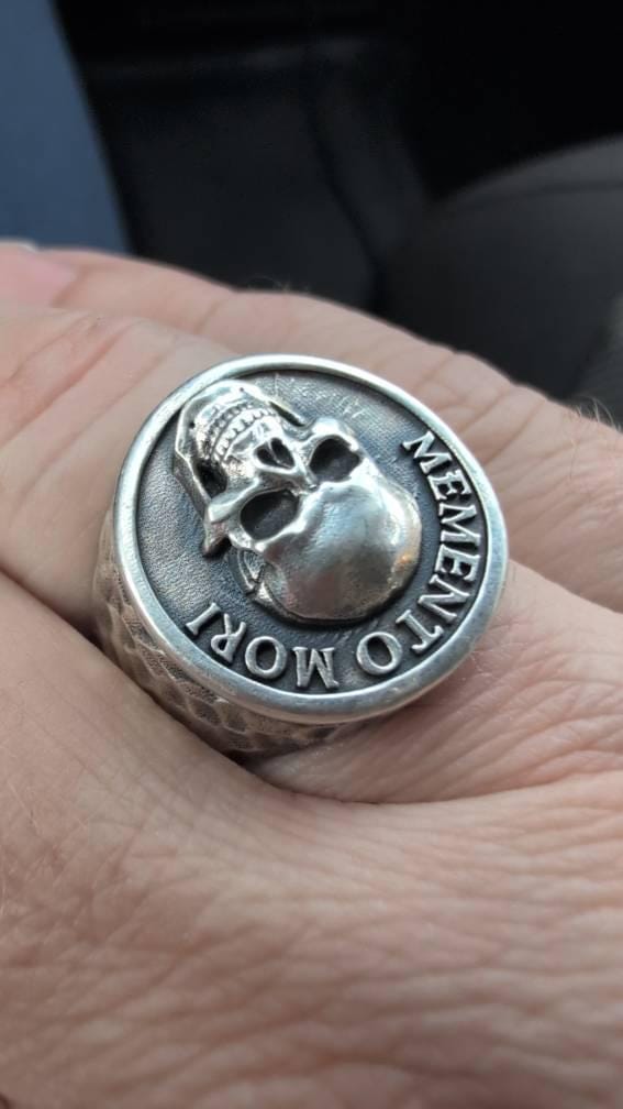 Customer photo review of Hammered Memento Mori Skull Ring