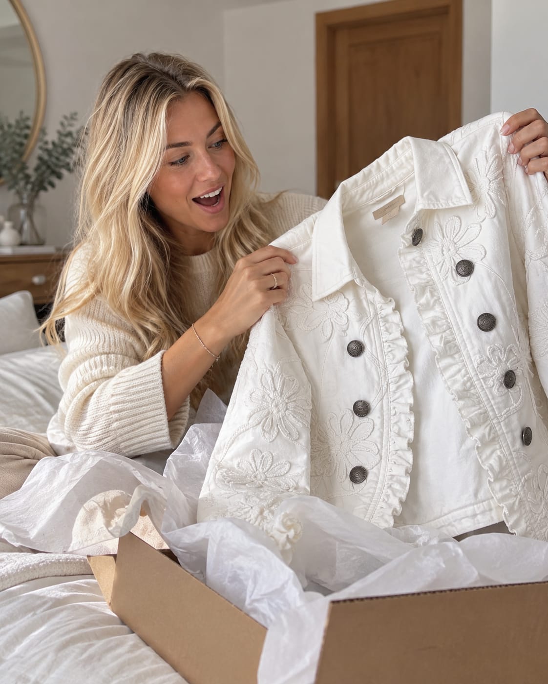 Customer photo review of Chaqueta Bordada Marfil con Volantes