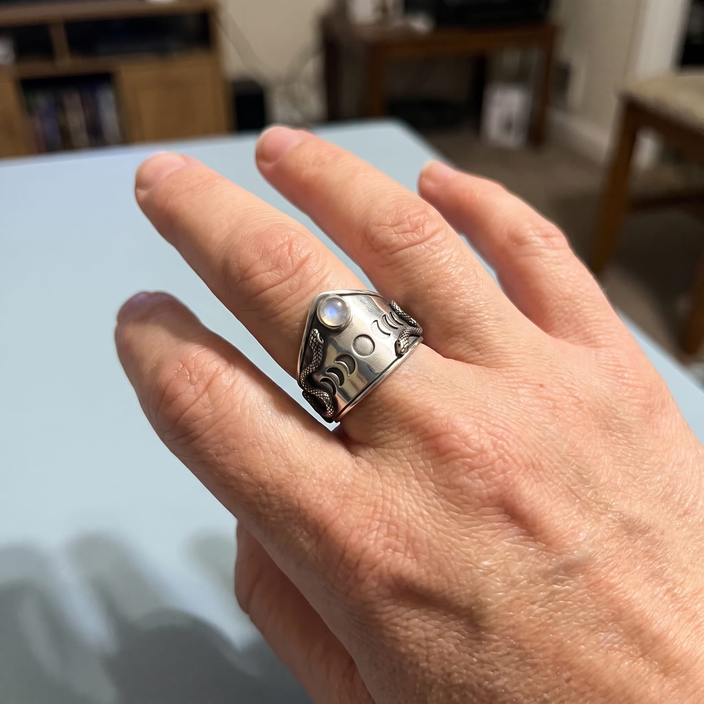 Customer photo review of Serpent Moonstone Ring
