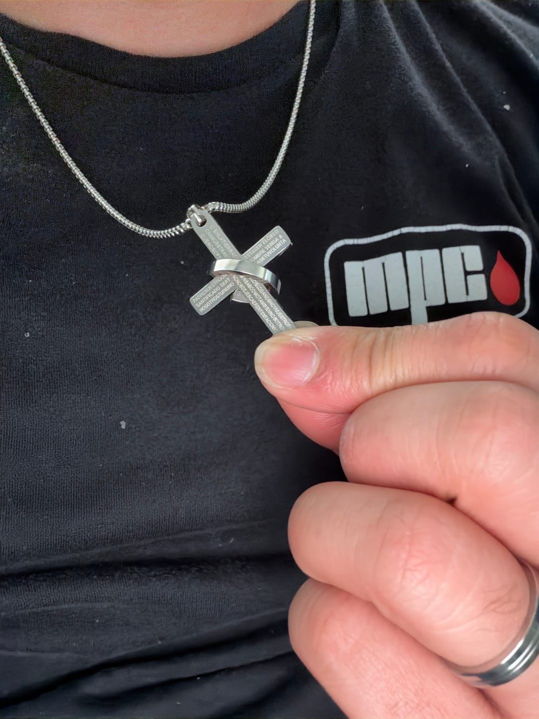Customer photo review of Christianartworkshop Minimalist Bible Verse Cross with Ring Faith Pendant Necklace