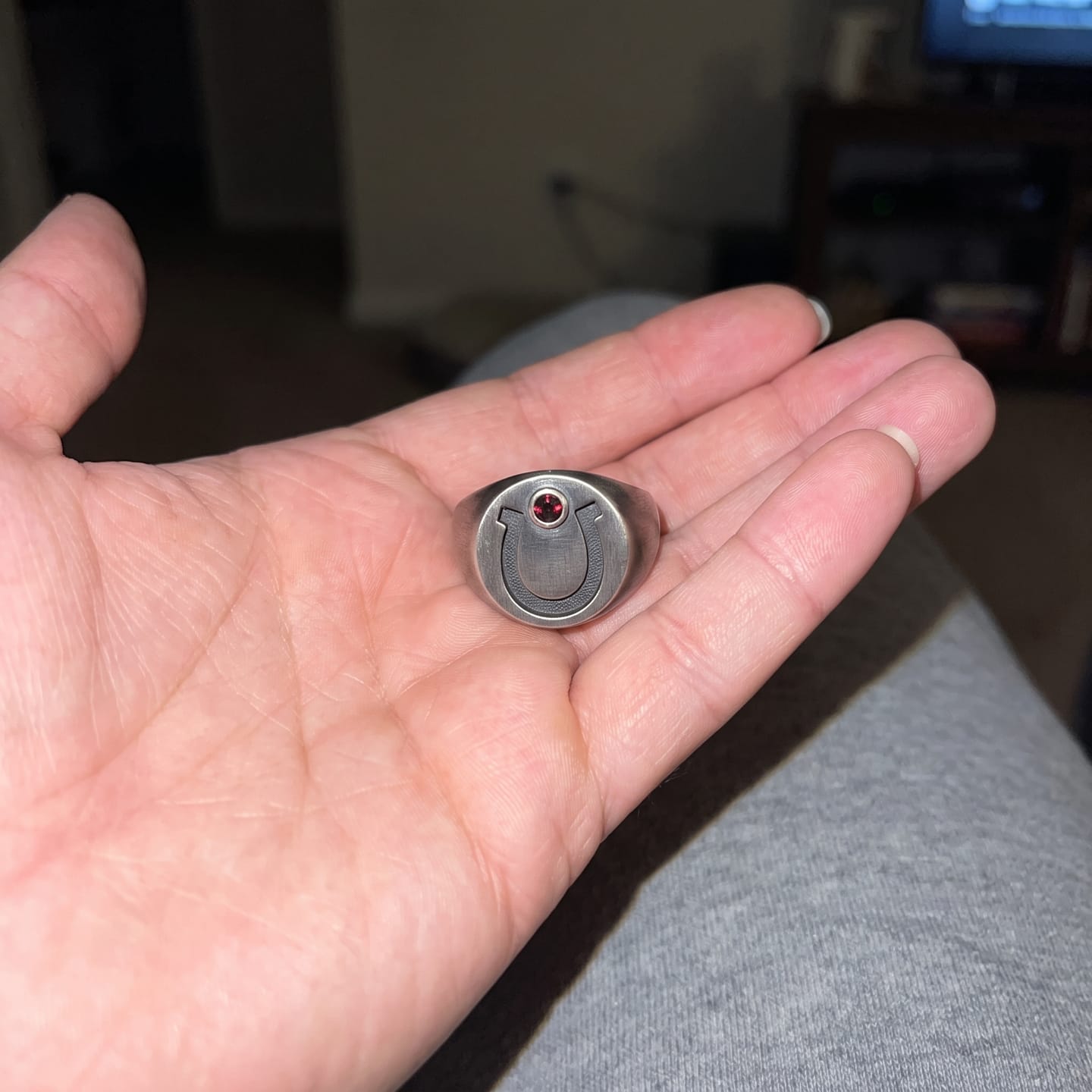 Customer photo review of Garnet Horseshoe Signet Ring