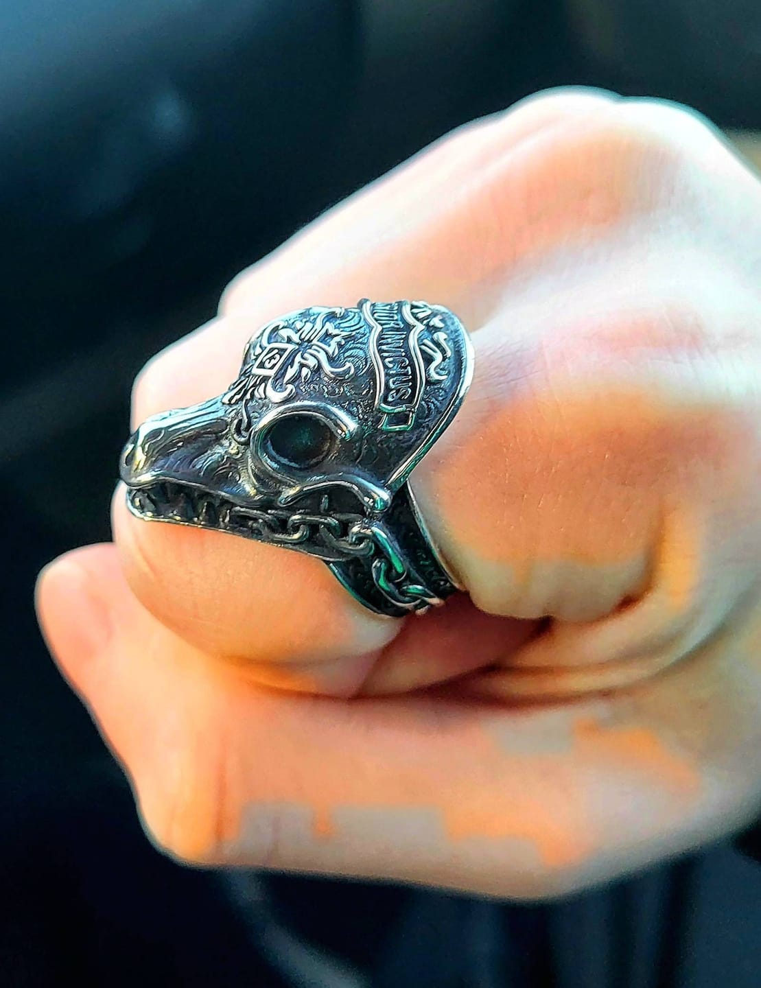 Customer photo review of Morior Invictus Skull Ring
