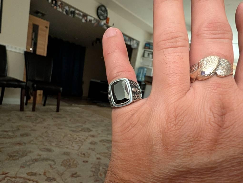 Customer photo review of Hourglass Onyx Skull Ring