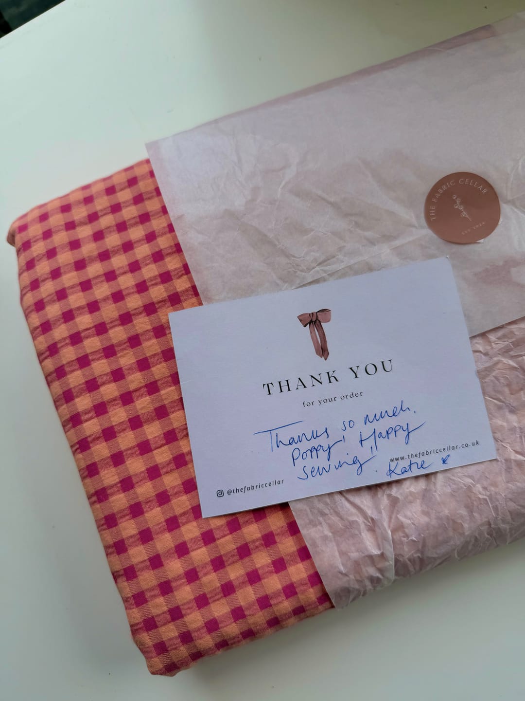 Customer photo review of Organic Cotton Blend Seersucker Fabric - Gingham Orchid Maxi