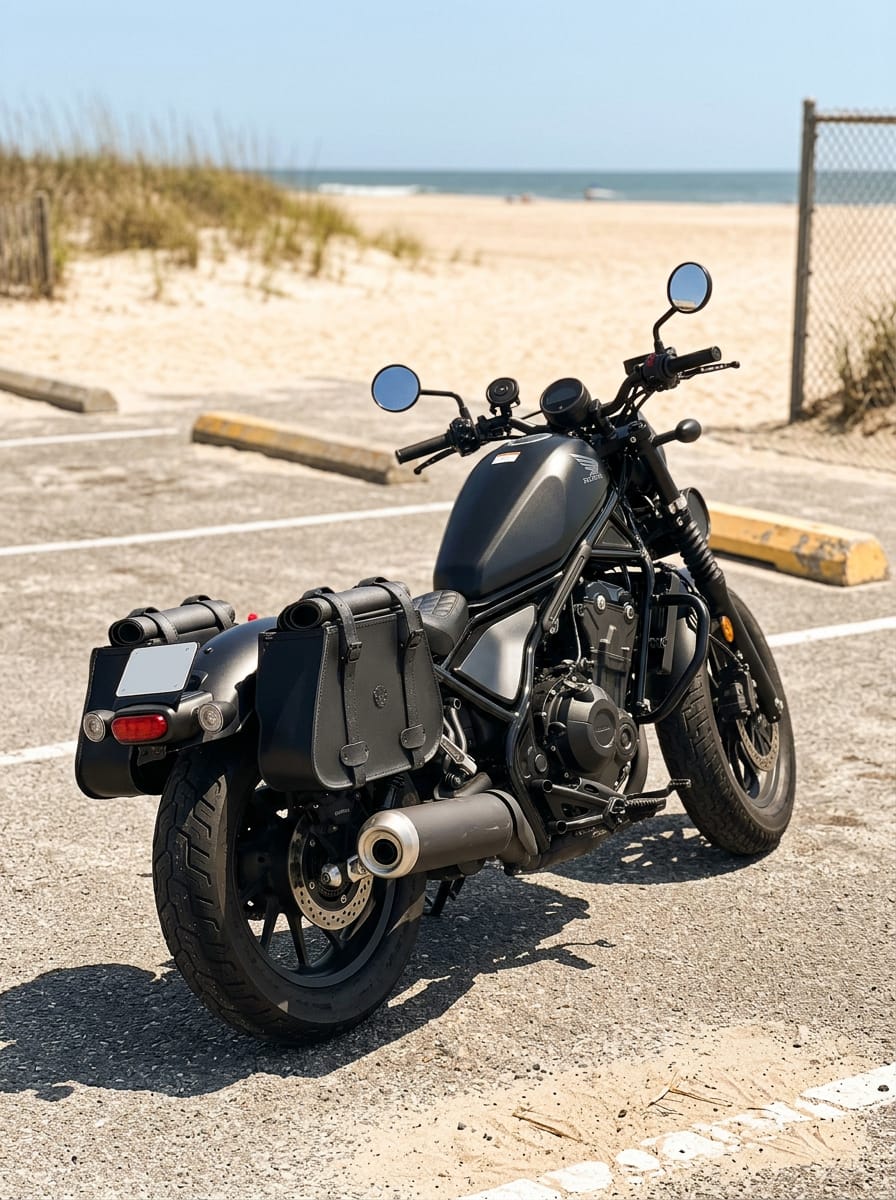 Customer photo review of 30L - SpiritBlade Roll-Top Large Honda Rebel 500/ABS Motorcycle Leather Saddlebags