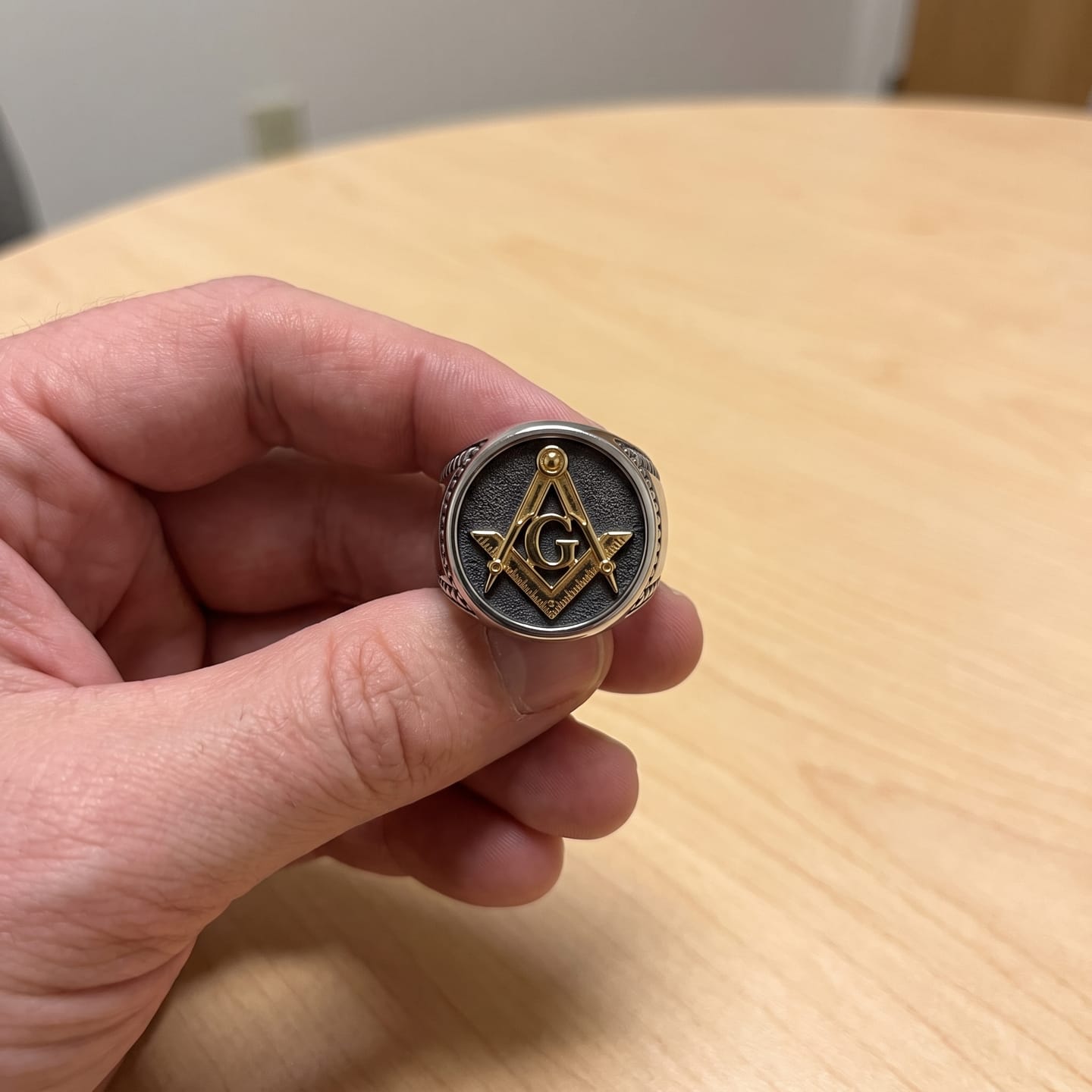 Customer photo review of Masonic G Square Compass Ring