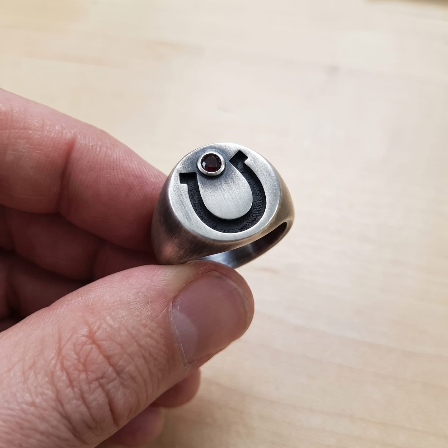 Customer photo review of Garnet Horseshoe Signet Ring