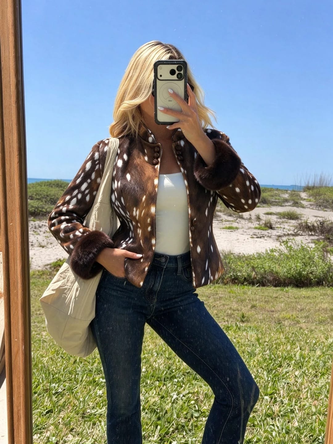 Customer photo review of Julia Stand Collar Faux Fur Bambi Jacket
