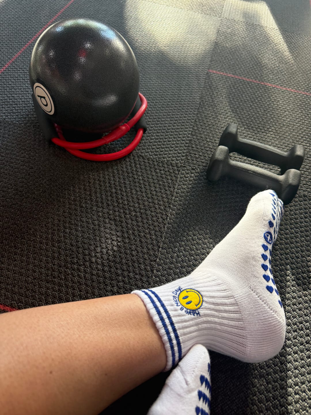 Customer photo review of Have a Nice Day Grip Socks