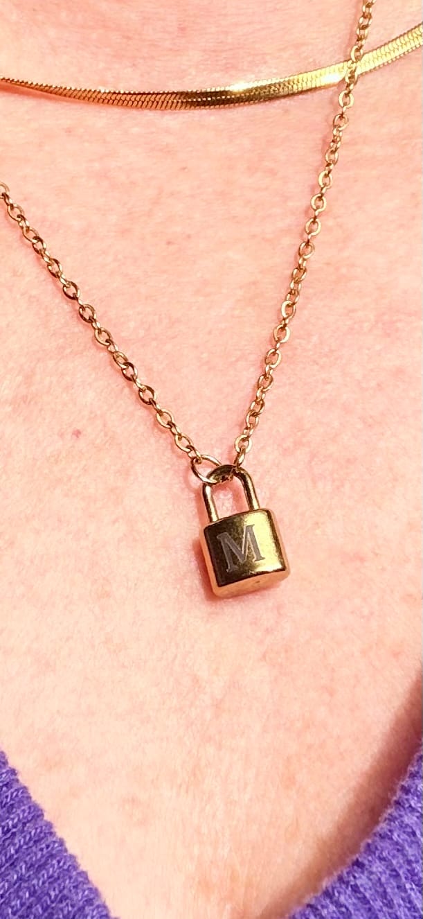 Customer photo review of Ellie® Initial Love Lock 18k Gold Necklace (Bundle)