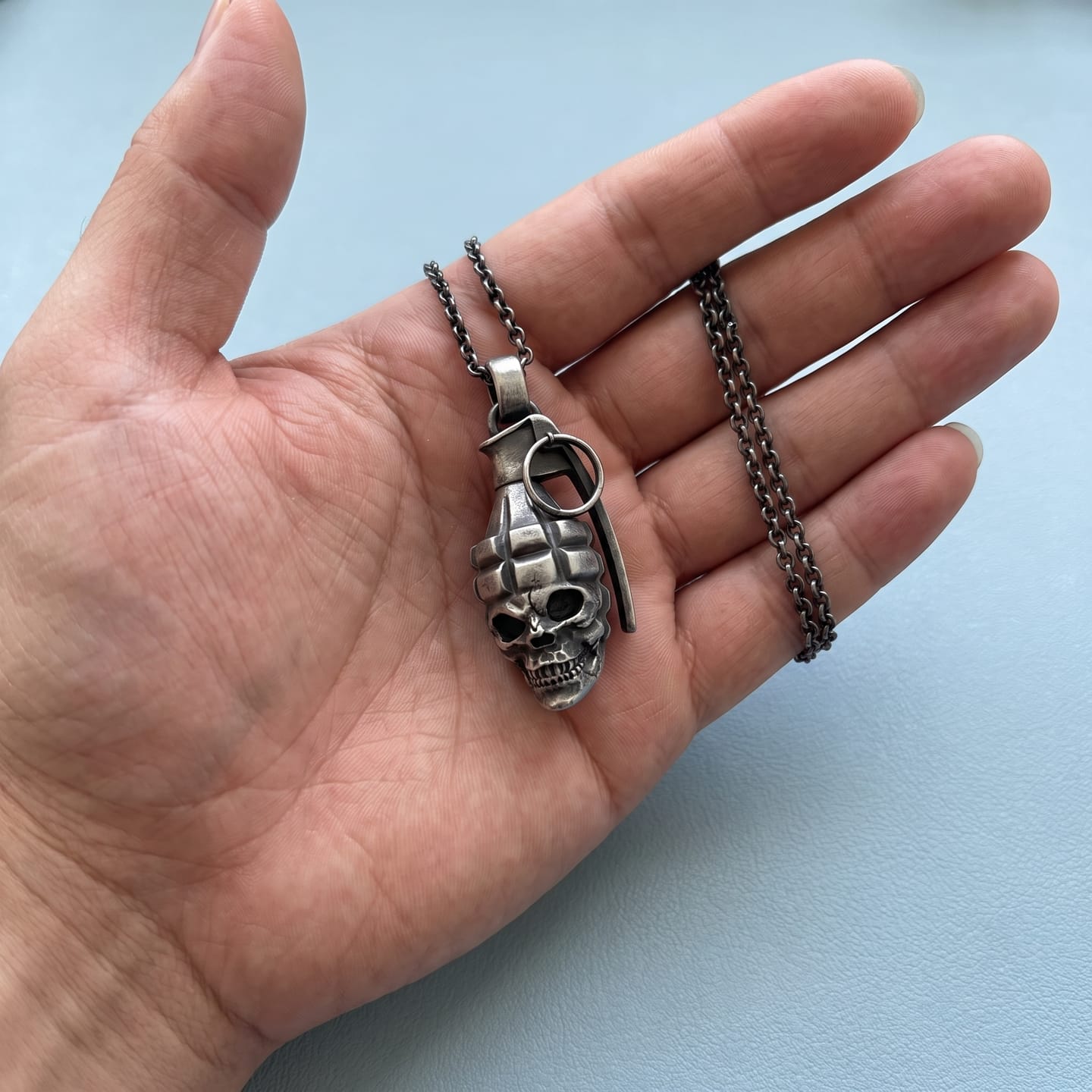 Customer photo review of Skull Grenade Pendant