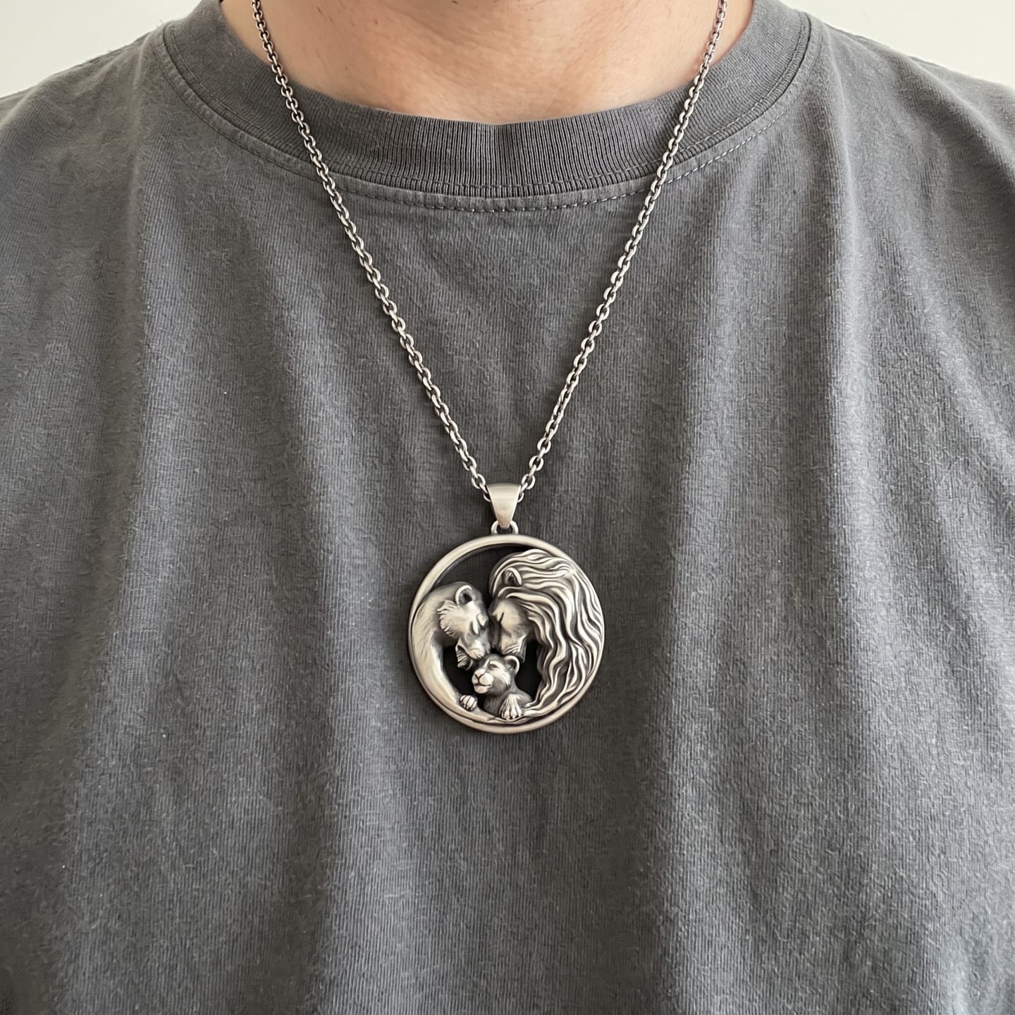 Customer photo review of Lioness and Cub Medallion Pendant
