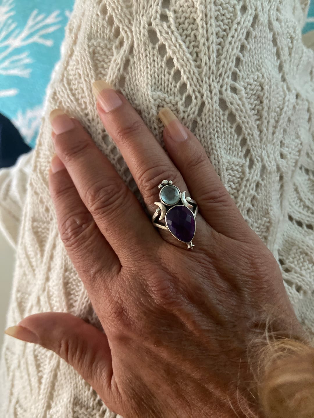Customer photo review of Aquamarine & Amethyst Stars and Moon Ring