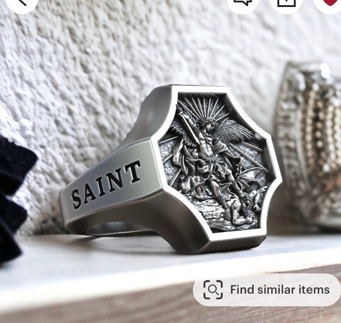 Customer photo review of Archangel Michael Defeating Satan Ring