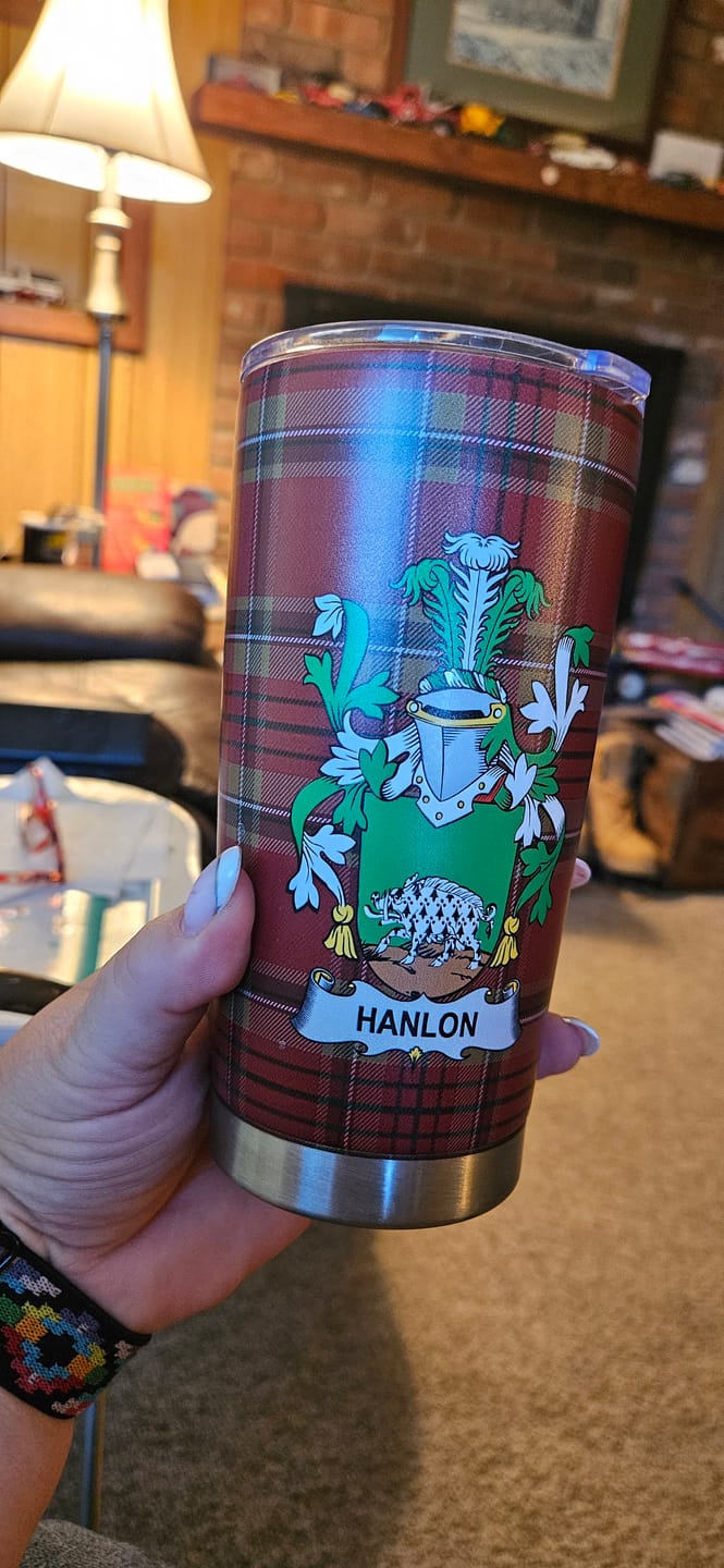 Customer photo review of Irish Hanlon Family Crest Tartan Tumbler
