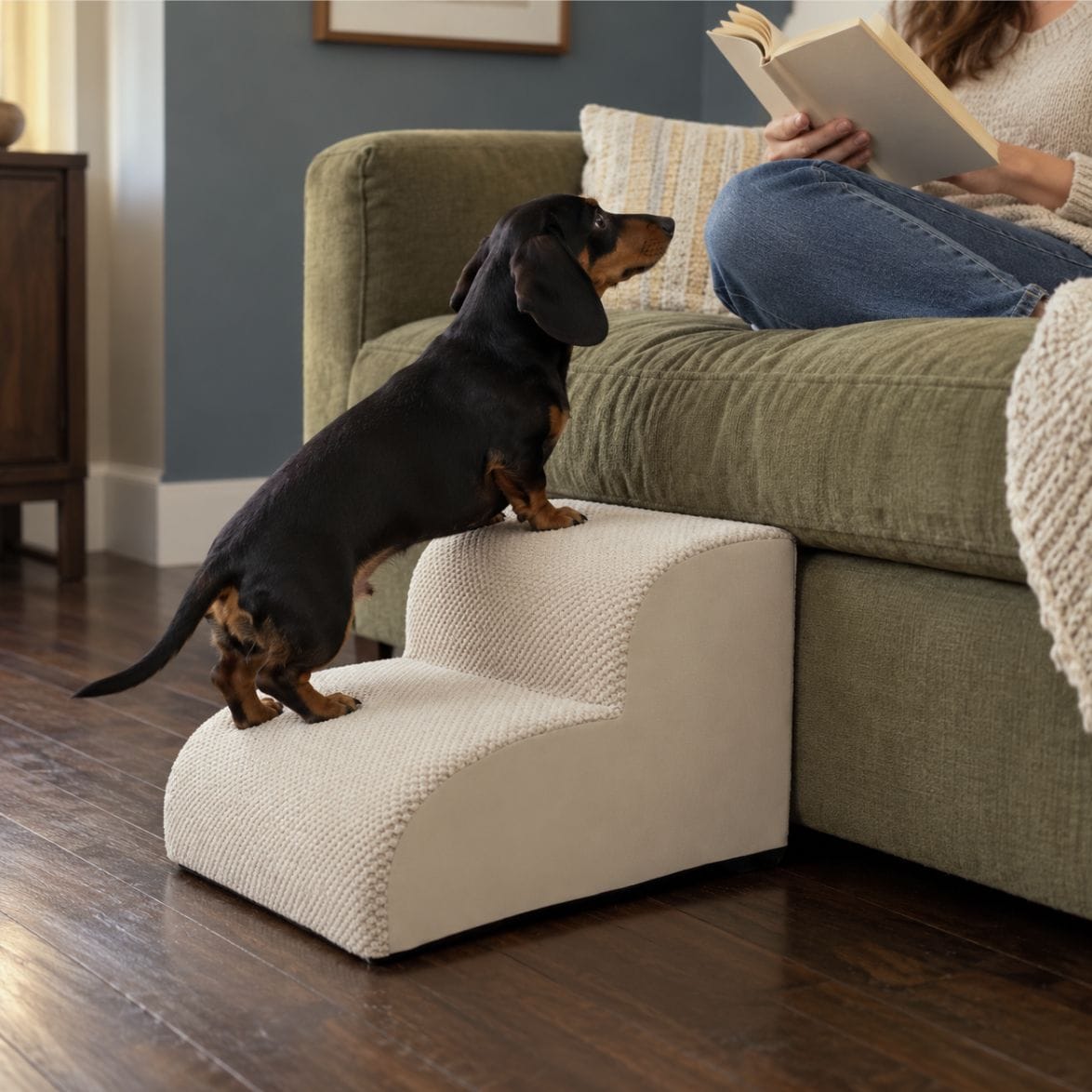 Customer photo review of AuraEase Soft Dog Stairs for Bed & Couch