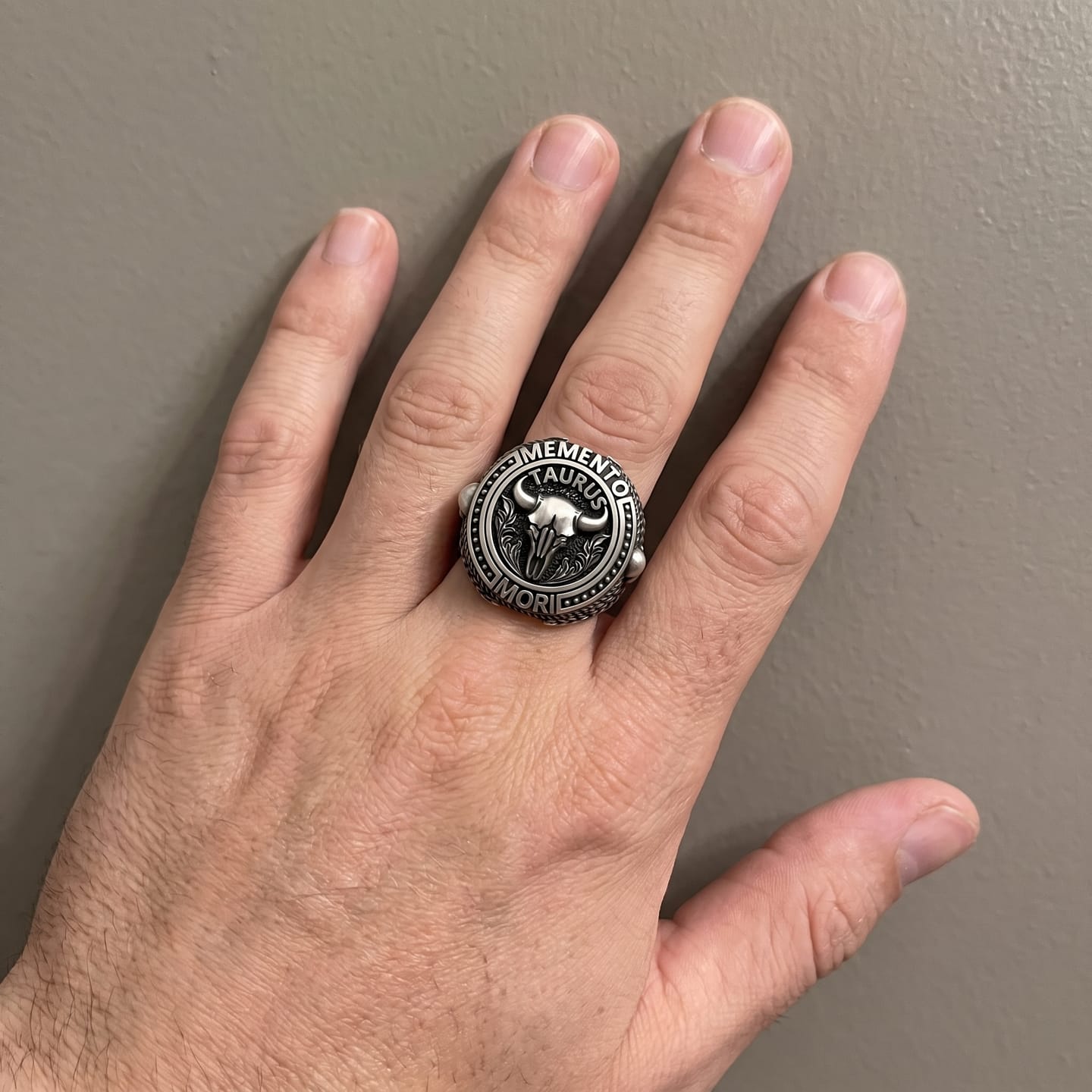 Customer photo review of Memento Mori Taurus Skull Ring