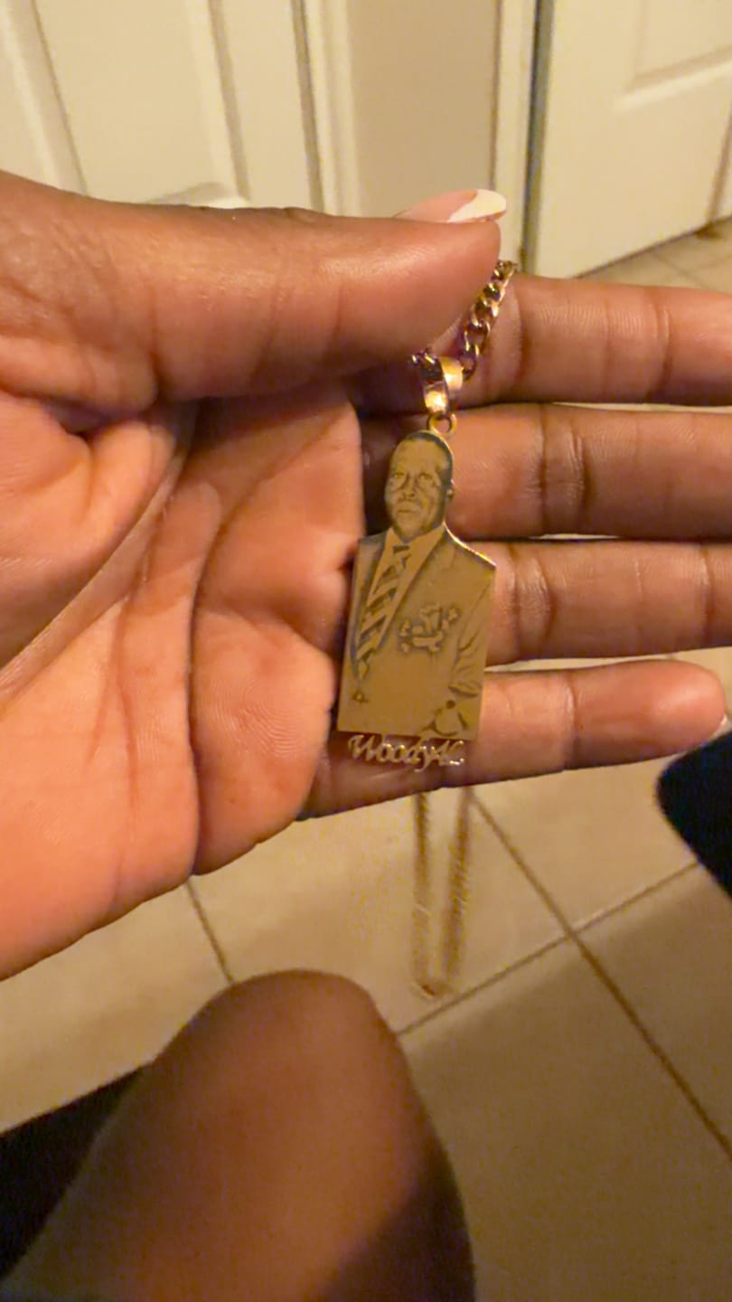 Customer photo review of Custom Photo Engraved Pendant Necklace