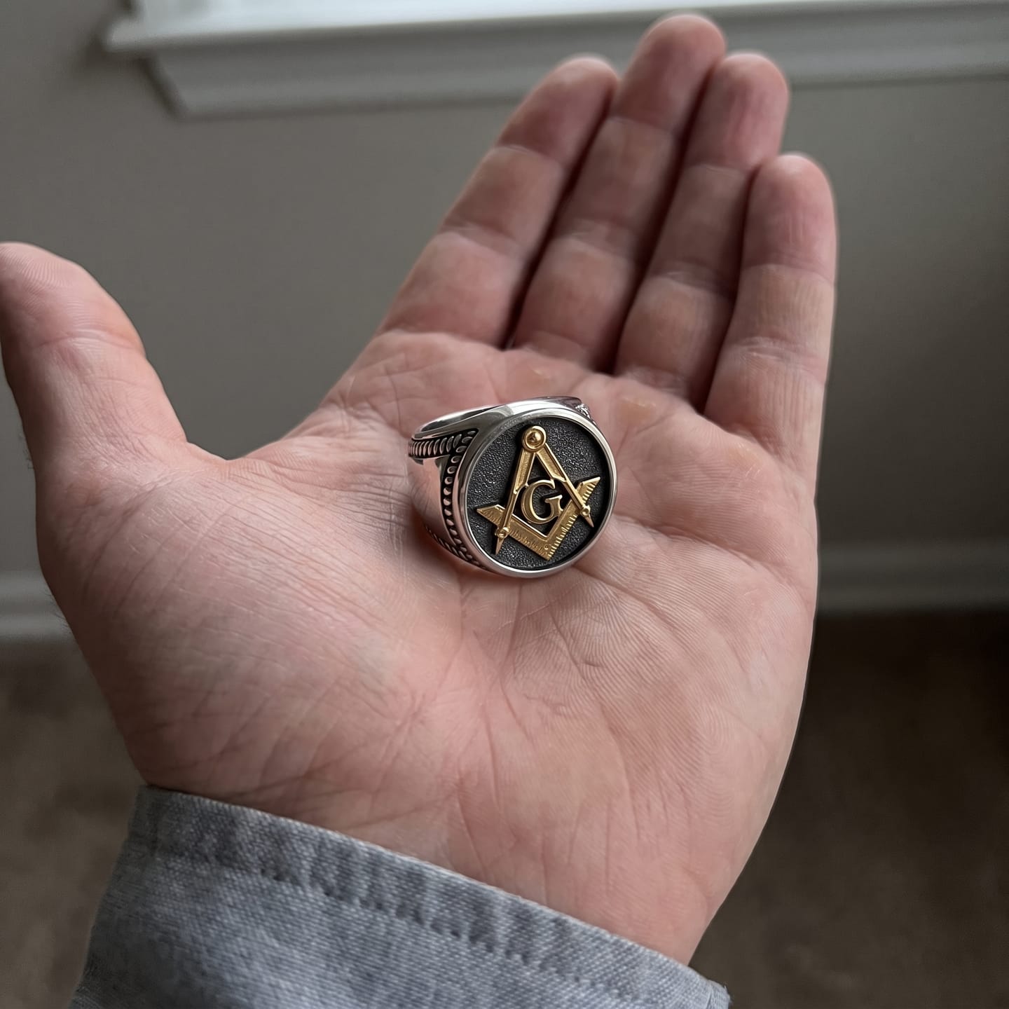Customer photo review of Masonic G Square Compass Ring
