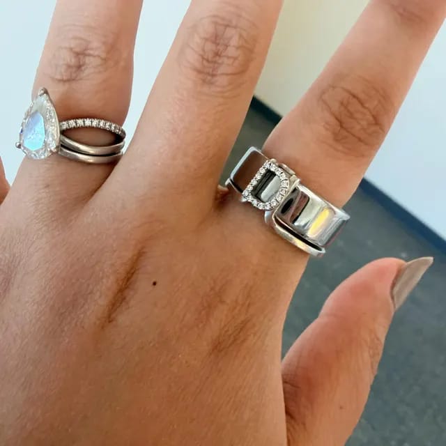 Customer photo review of Custom Initial Oura Ring Cover CZ Pave Letter Ring