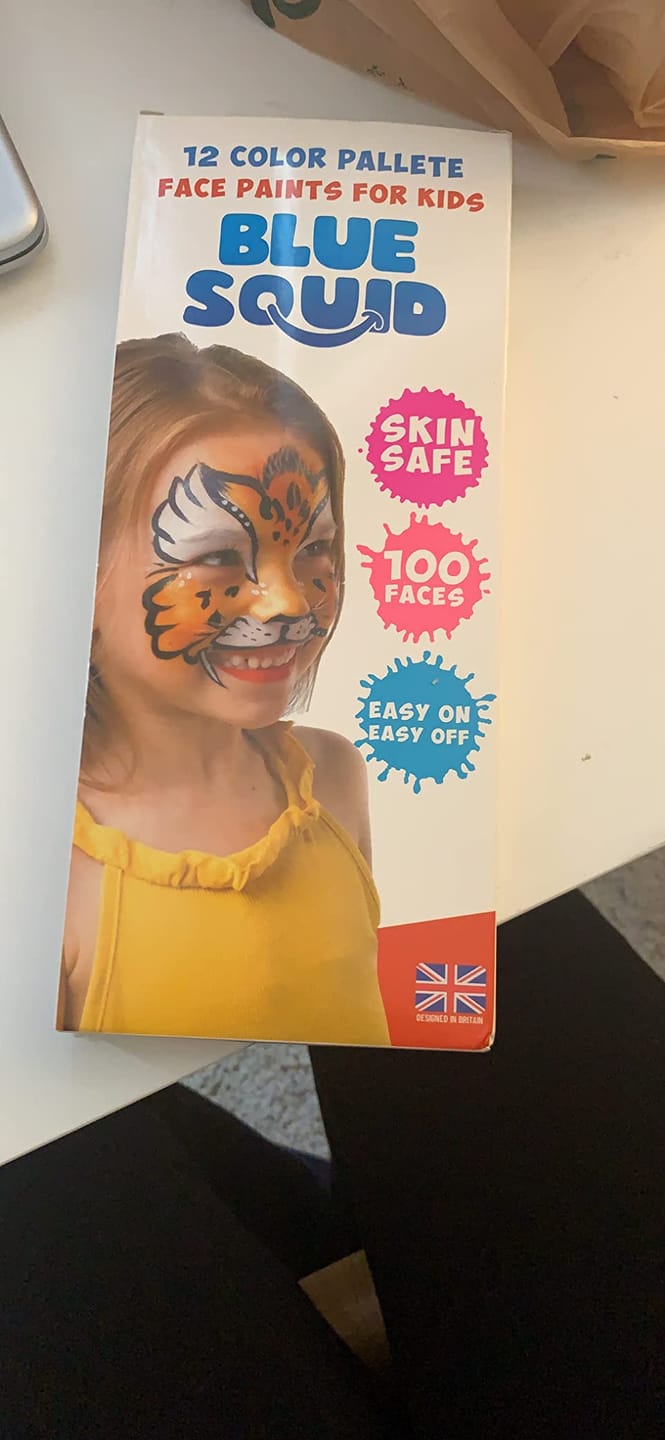 Customer photo review of Blue Squid Face Paint Stick - Water based Body Paint for Adults & Kids - Vegan Hypoallergenic Twist-Up Non-Toxic Makeup Stick for Cosplay, & SFX