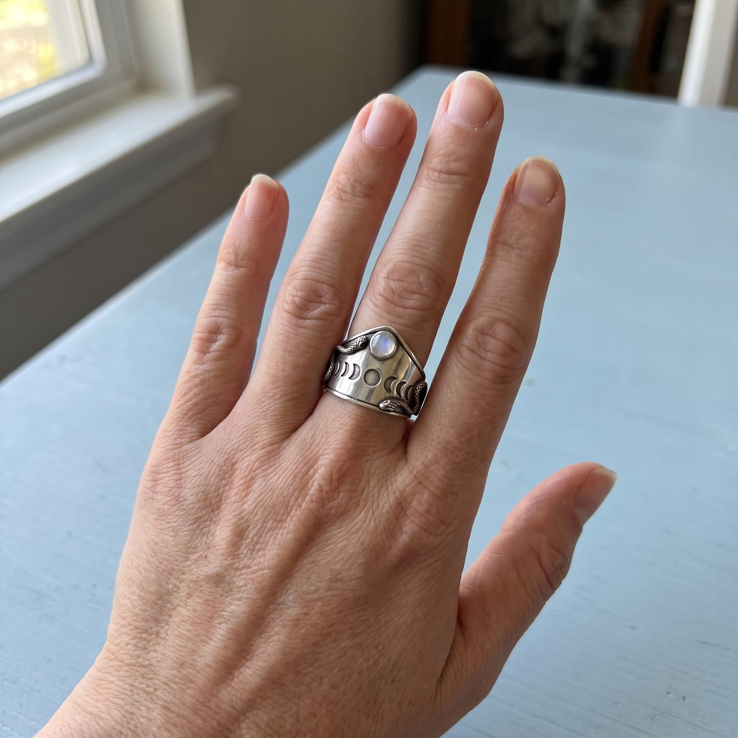 Customer photo review of Serpent Moonstone Ring