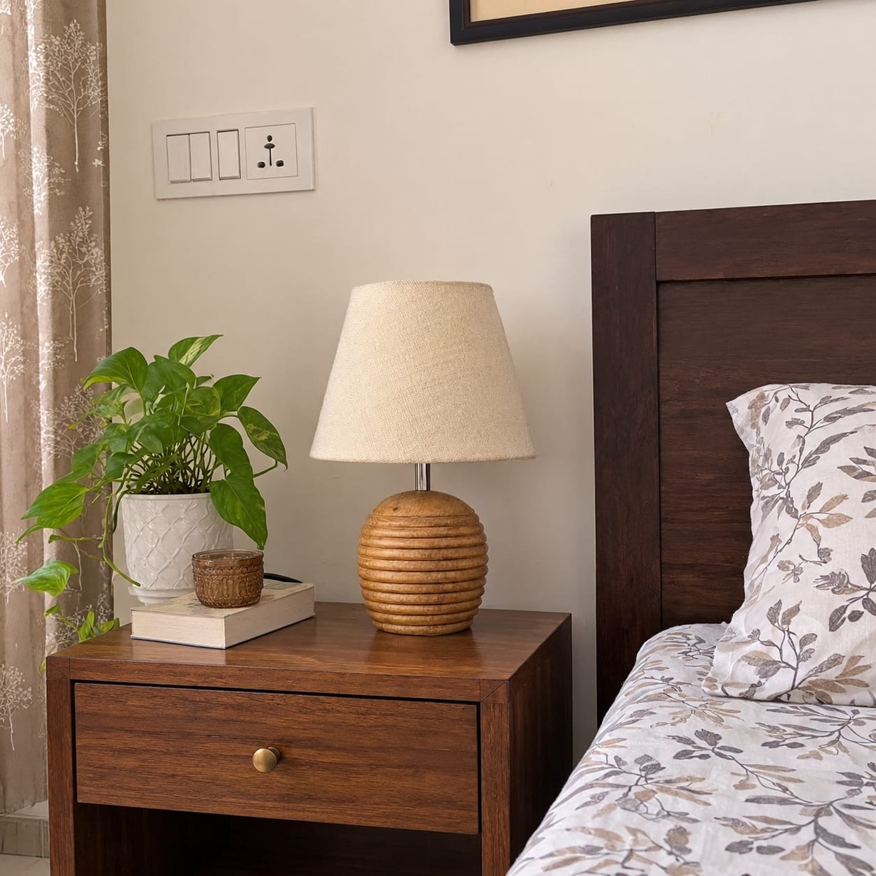 Customer photo review of Striped Wooden Brown Lamp with White Jute Shade