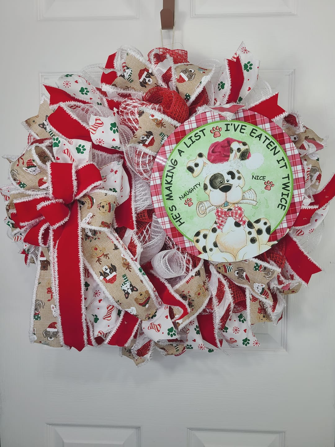 Customer photo review of 2.5"X10Yd Christmas Dogs W/Drift  Light Tan/Red/White/Black/Gold RGA8321NE