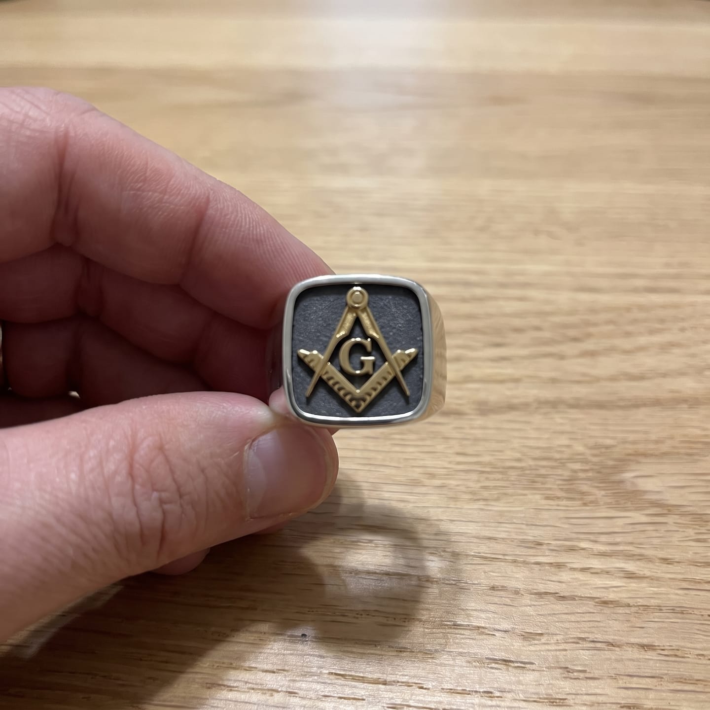 Customer photo review of Masonic Letter G Signet Ring