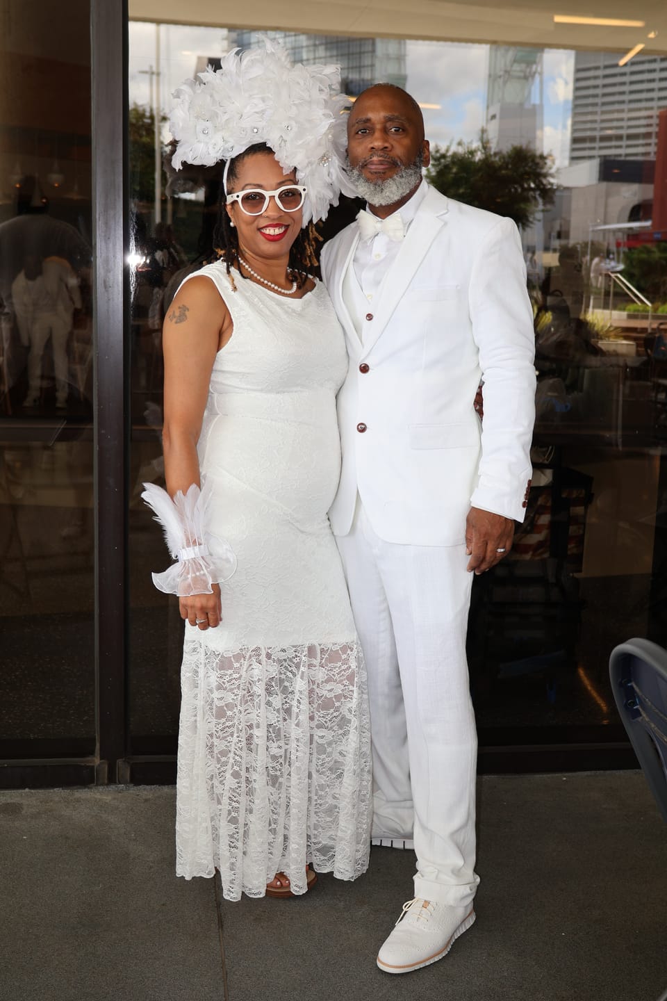 Customer photo review of Pure White Prince Feather Bow Tie with Lapel Pin